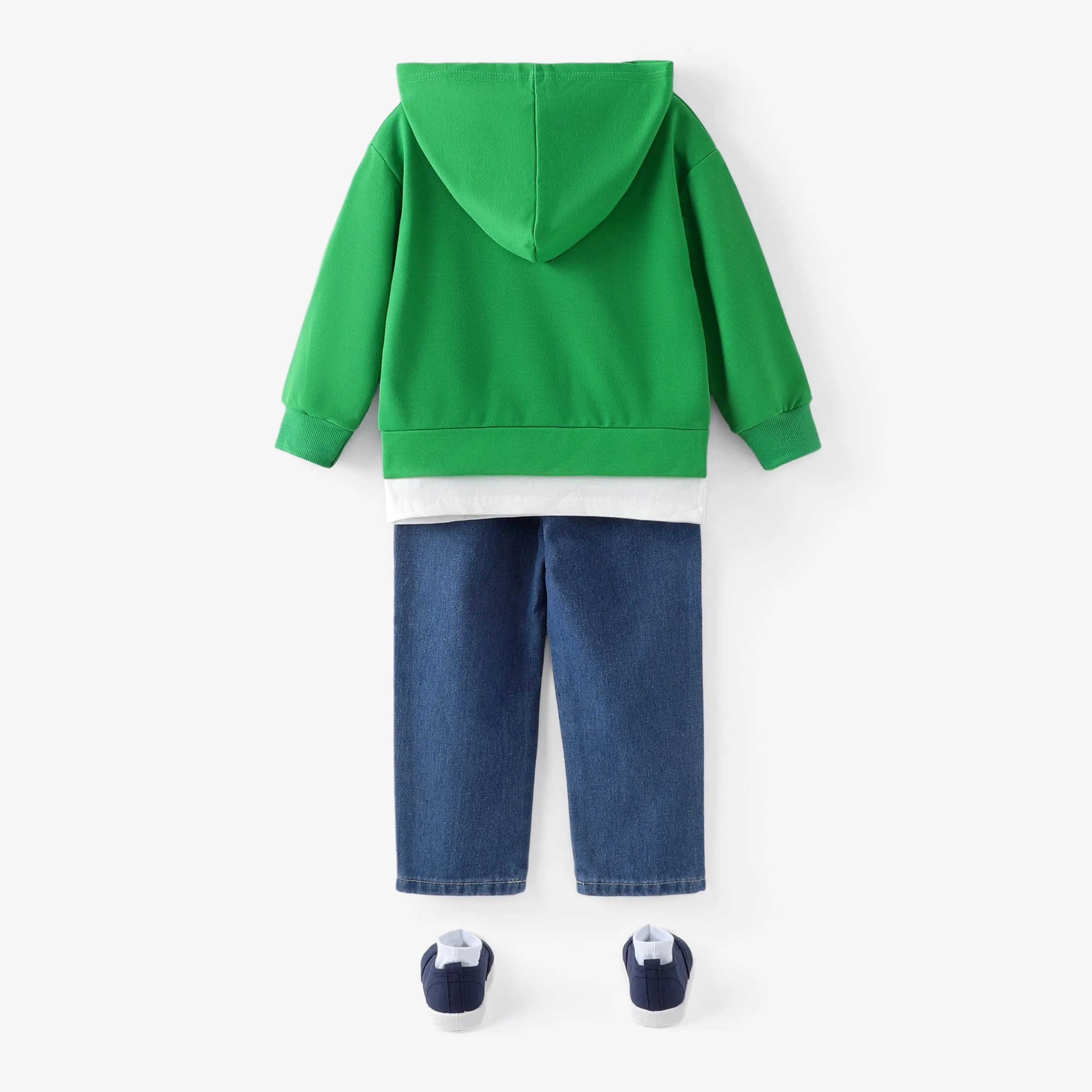 2pcs Toddler Boy Trendy Ripped Denim Jeans and Faux-two Hoodie Sweatshirt Set