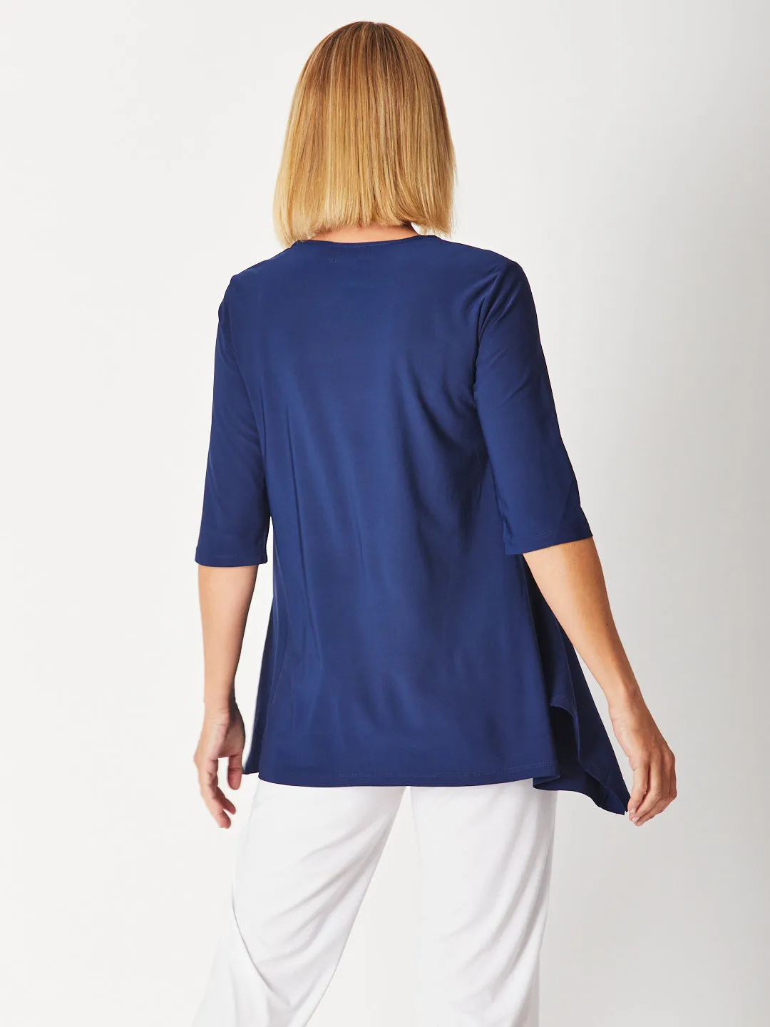 ANDREA VEE NECK MID SLV - Navy - 26355