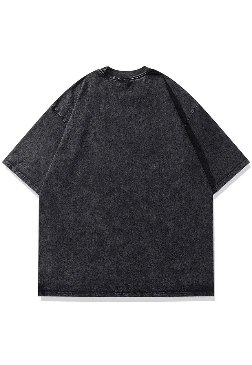 Anime print t-shirt retro Japanese top grey