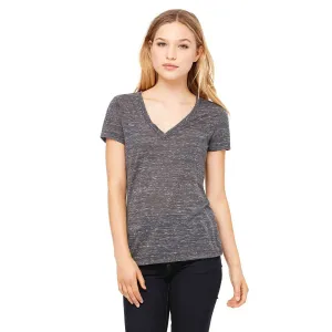 Bella   Canvas Women's Charcoal Marble Jersey Short-Sleeve Deep V-Neck T-Shirt
