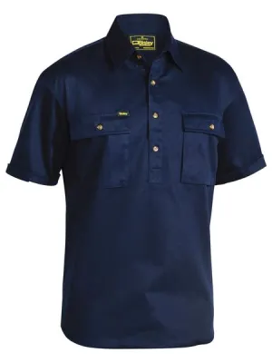 Bisley Closed Front Cotton Drill Shirt - Short Sleeve - Navy (BSC1433)