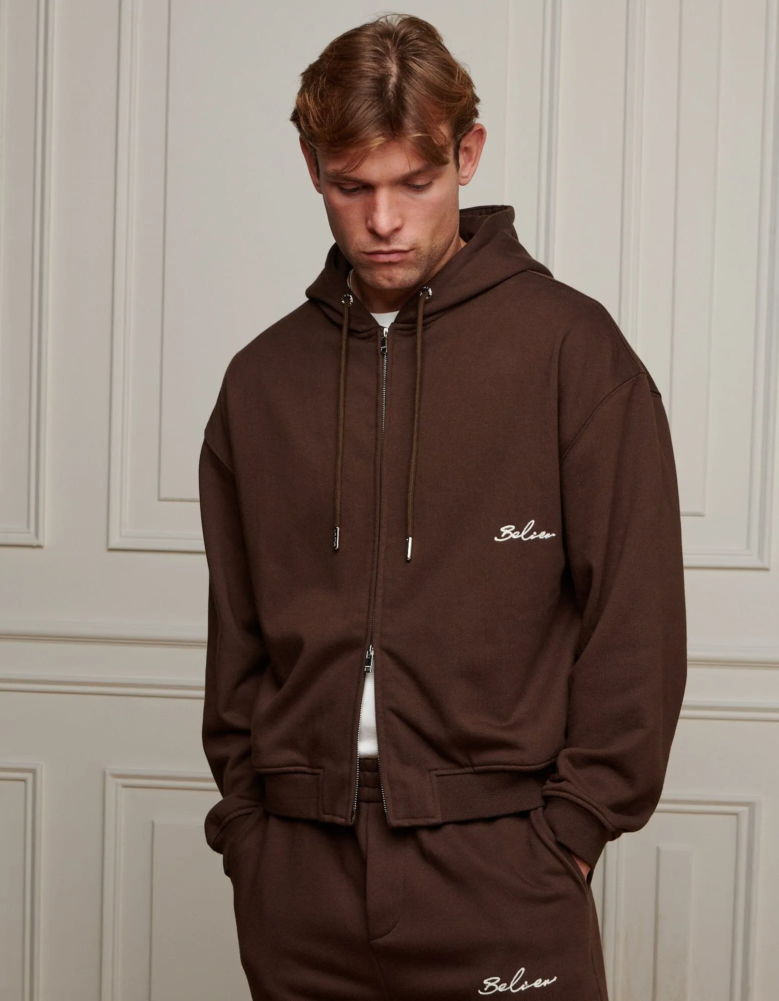 Brown Oversized Zip Through Hoodie
