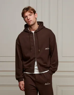 Brown Oversized Zip Through Hoodie