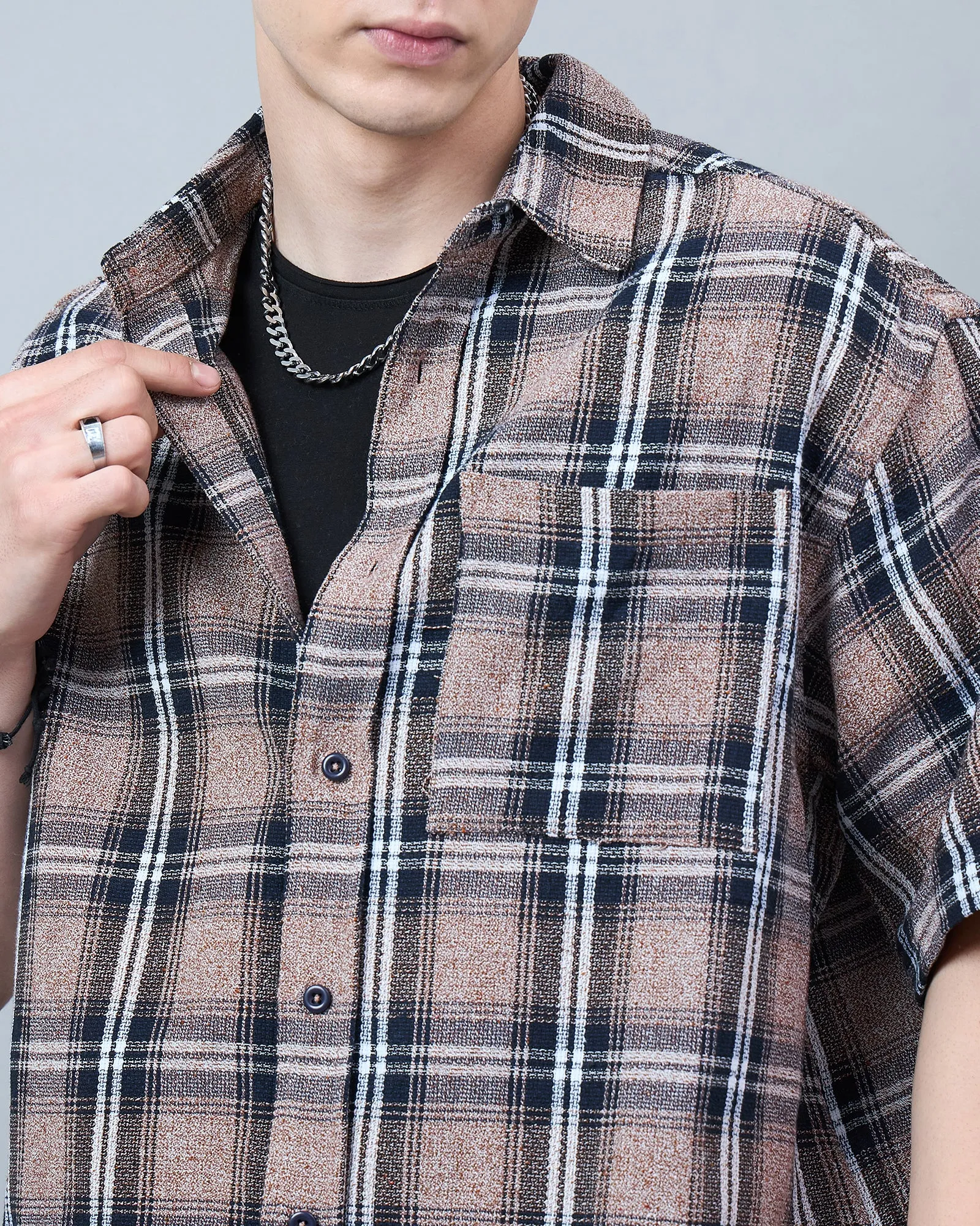 Chimpaaanzee Men Brown Oversized Shirt