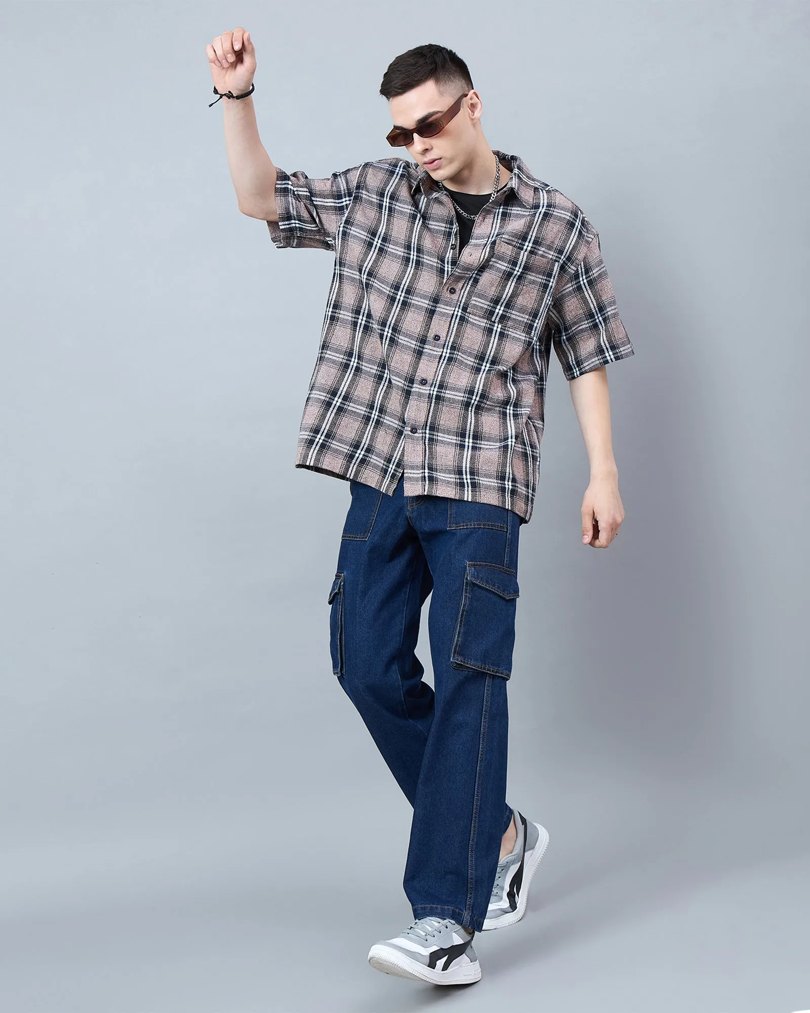 Chimpaaanzee Men Brown Oversized Shirt