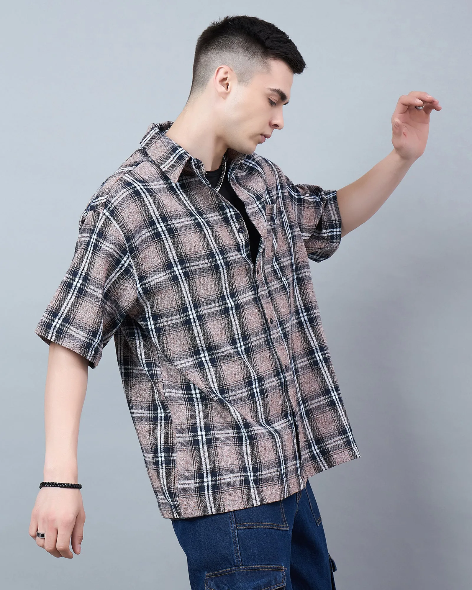 Chimpaaanzee Men Brown Oversized Shirt