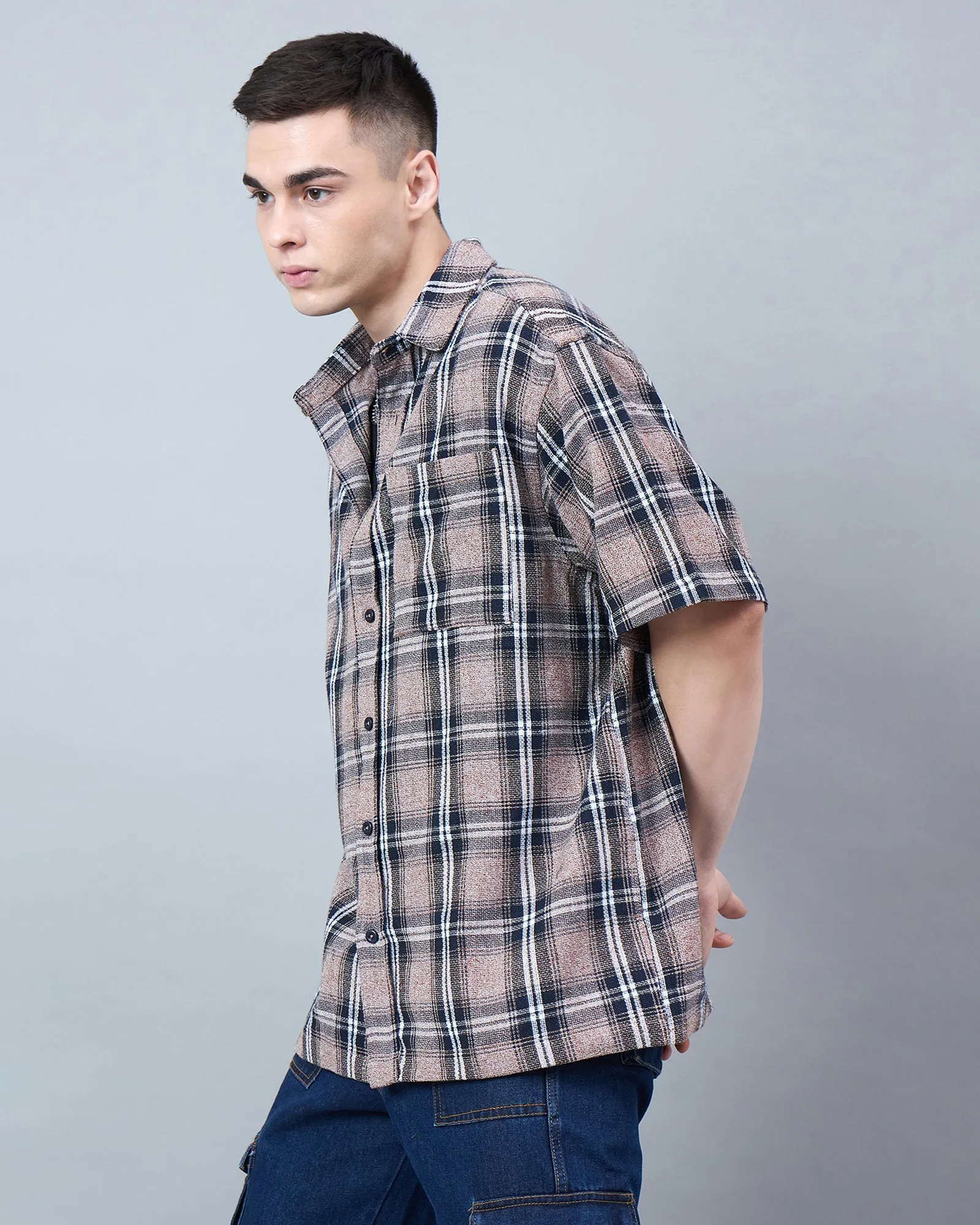 Chimpaaanzee Men Brown Oversized Shirt