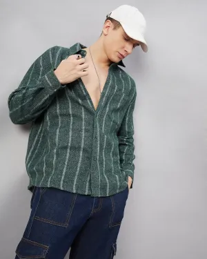 Chimpaaanzee Men Green and white Oversized Fit Shirt