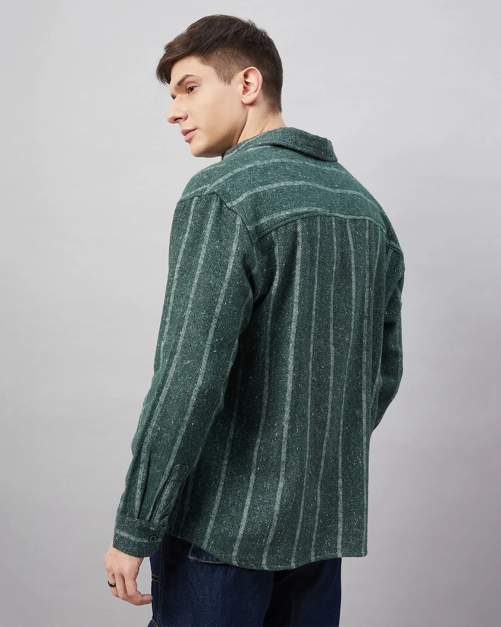Chimpaaanzee Men Green and white Oversized Fit Shirt