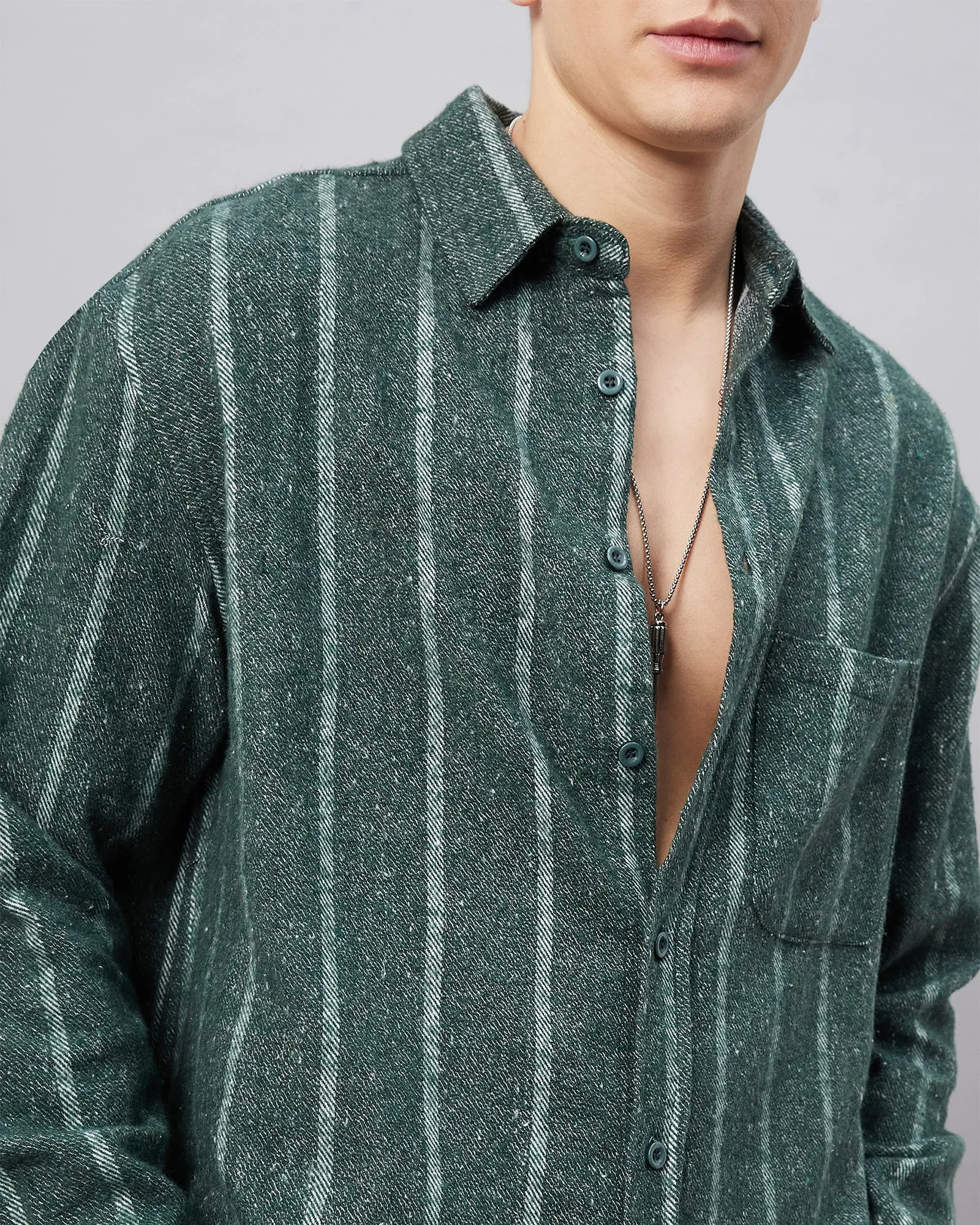 Chimpaaanzee Men Green and white Oversized Fit Shirt