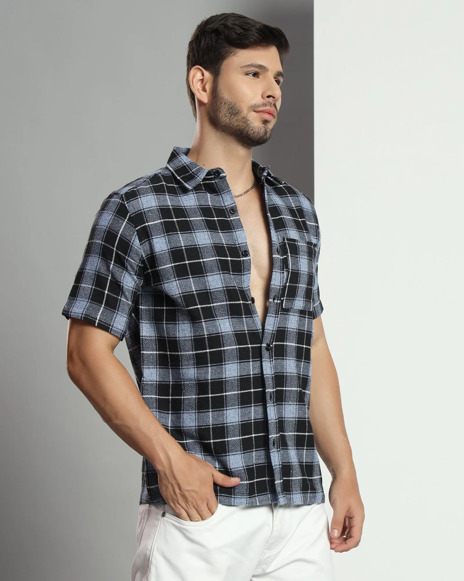 Chimpaaanzee Men Grey & Black Regular Fit Shirt