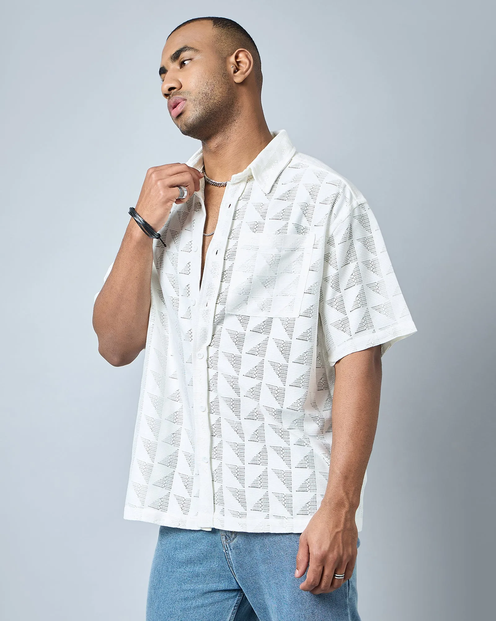 Chimpaaanzee Men Off-White Oversized Shirt