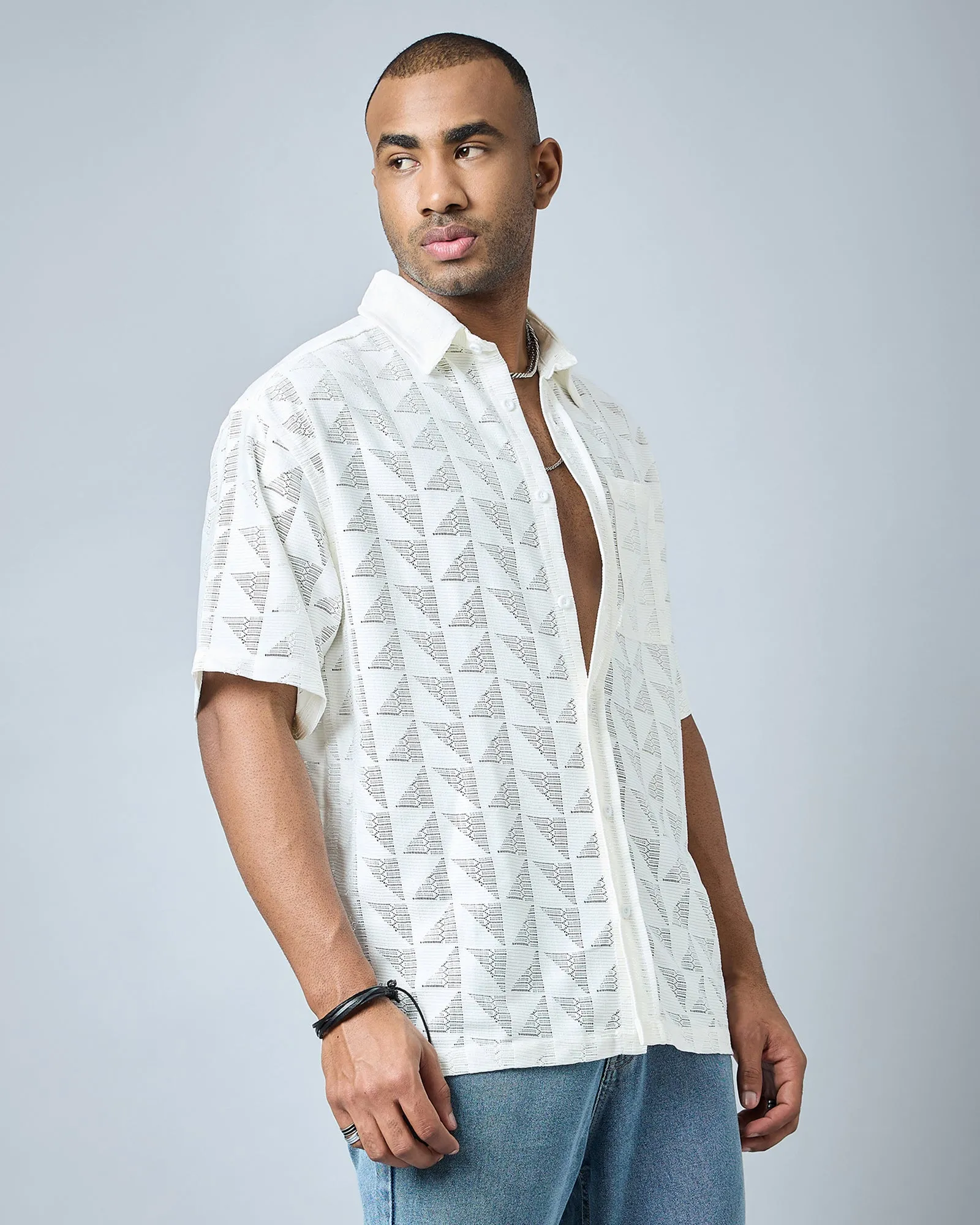 Chimpaaanzee Men Off-White Oversized Shirt