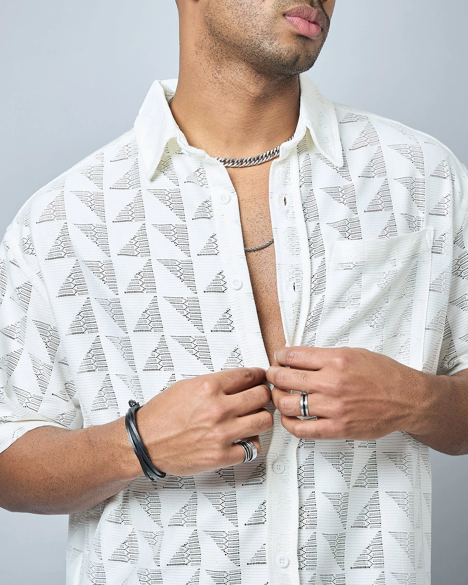 Chimpaaanzee Men Off-White Oversized Shirt
