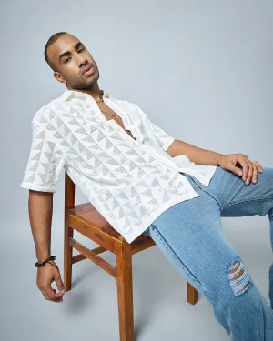Chimpaaanzee Men Off-White Oversized Shirt