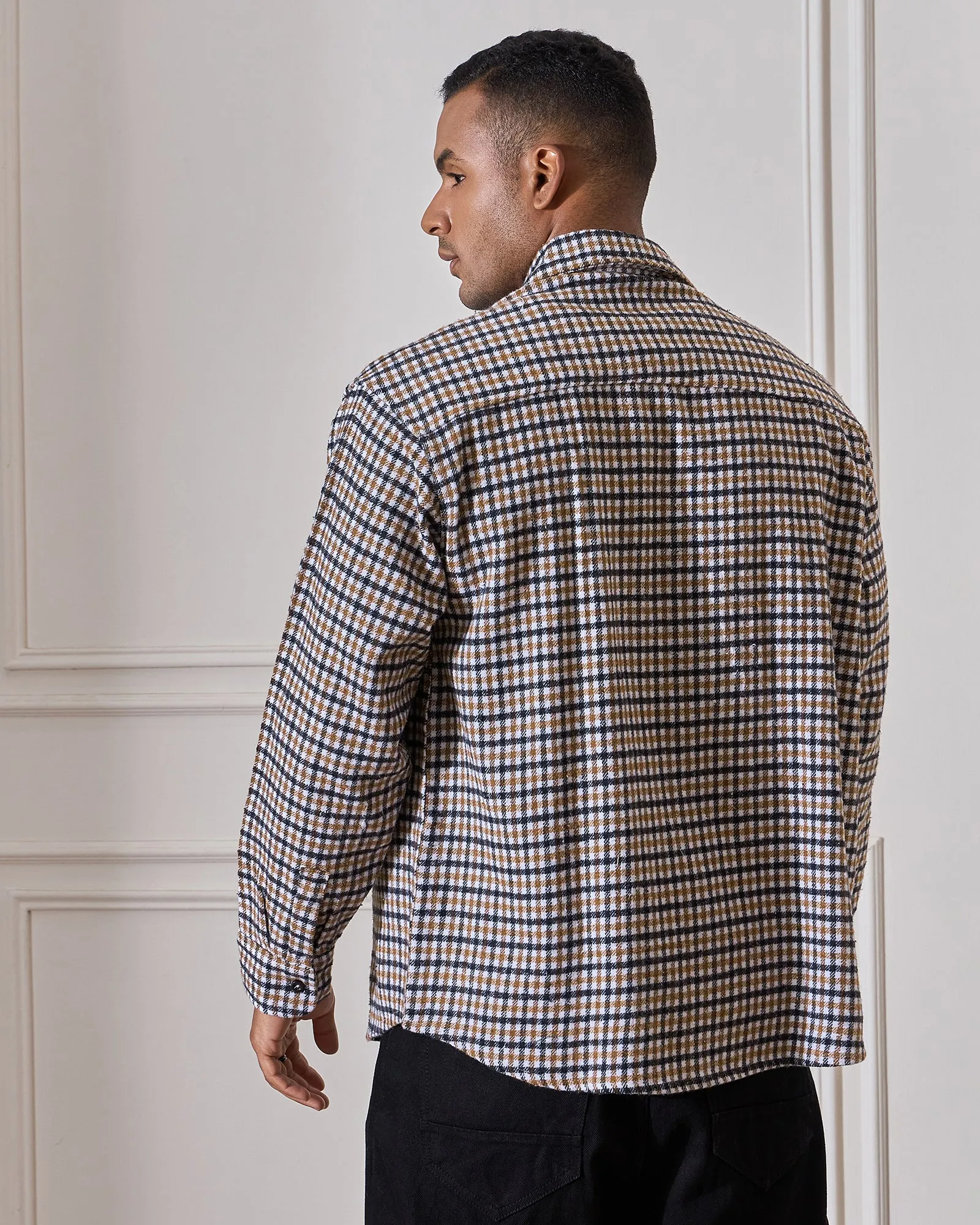 Chimpaaanzee Men White & Brown Oversized Fit Shirt