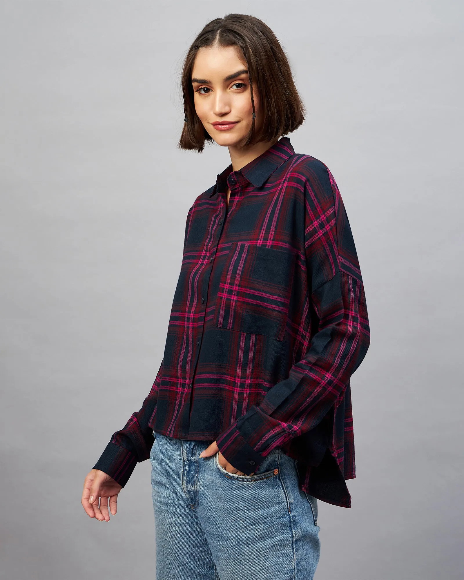 Chimpaaanzee Women Navy & Pink Oversized Shirt