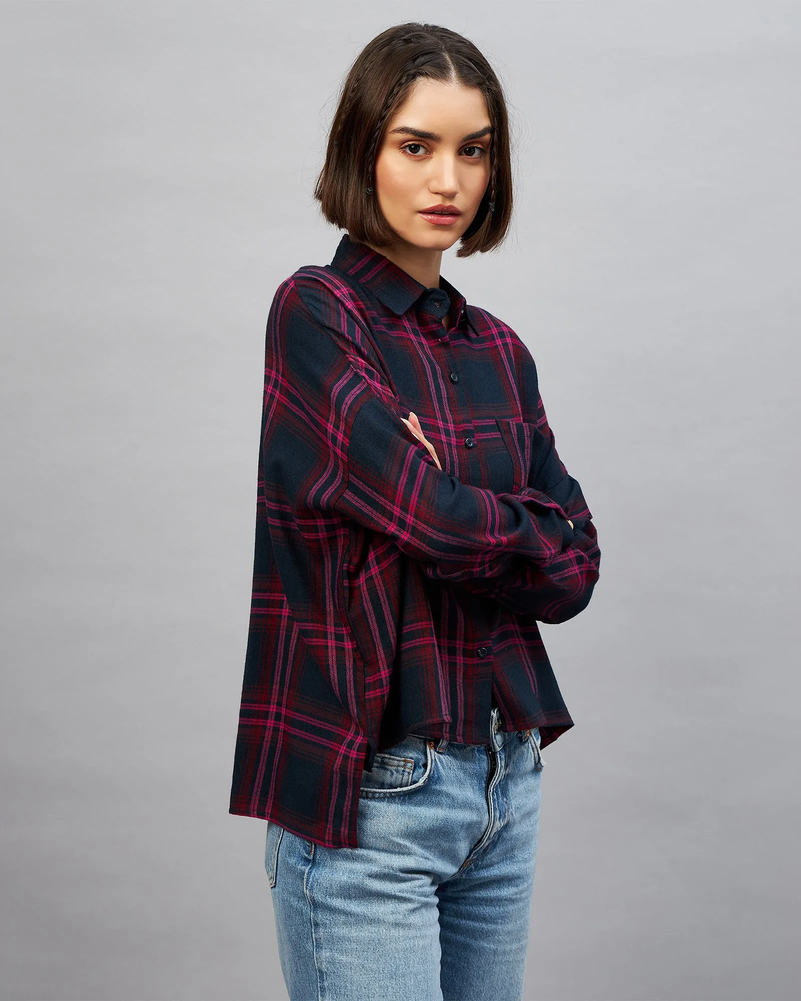 Chimpaaanzee Women Navy & Pink Oversized Shirt