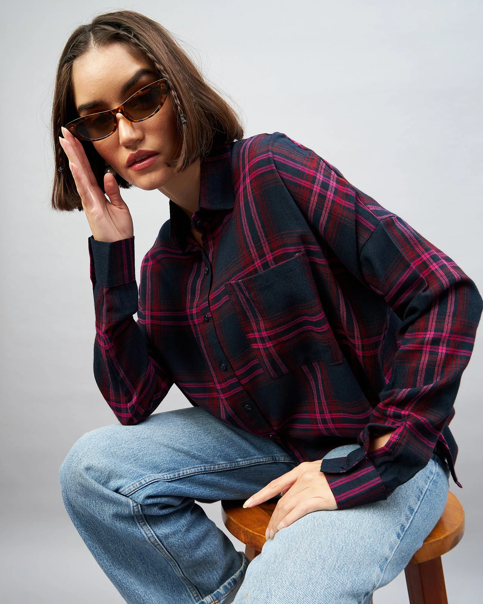 Chimpaaanzee Women Navy & Pink Oversized Shirt