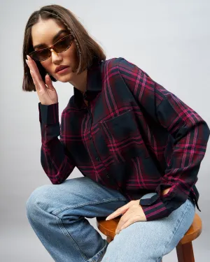 Chimpaaanzee Women Navy & Pink Oversized Shirt