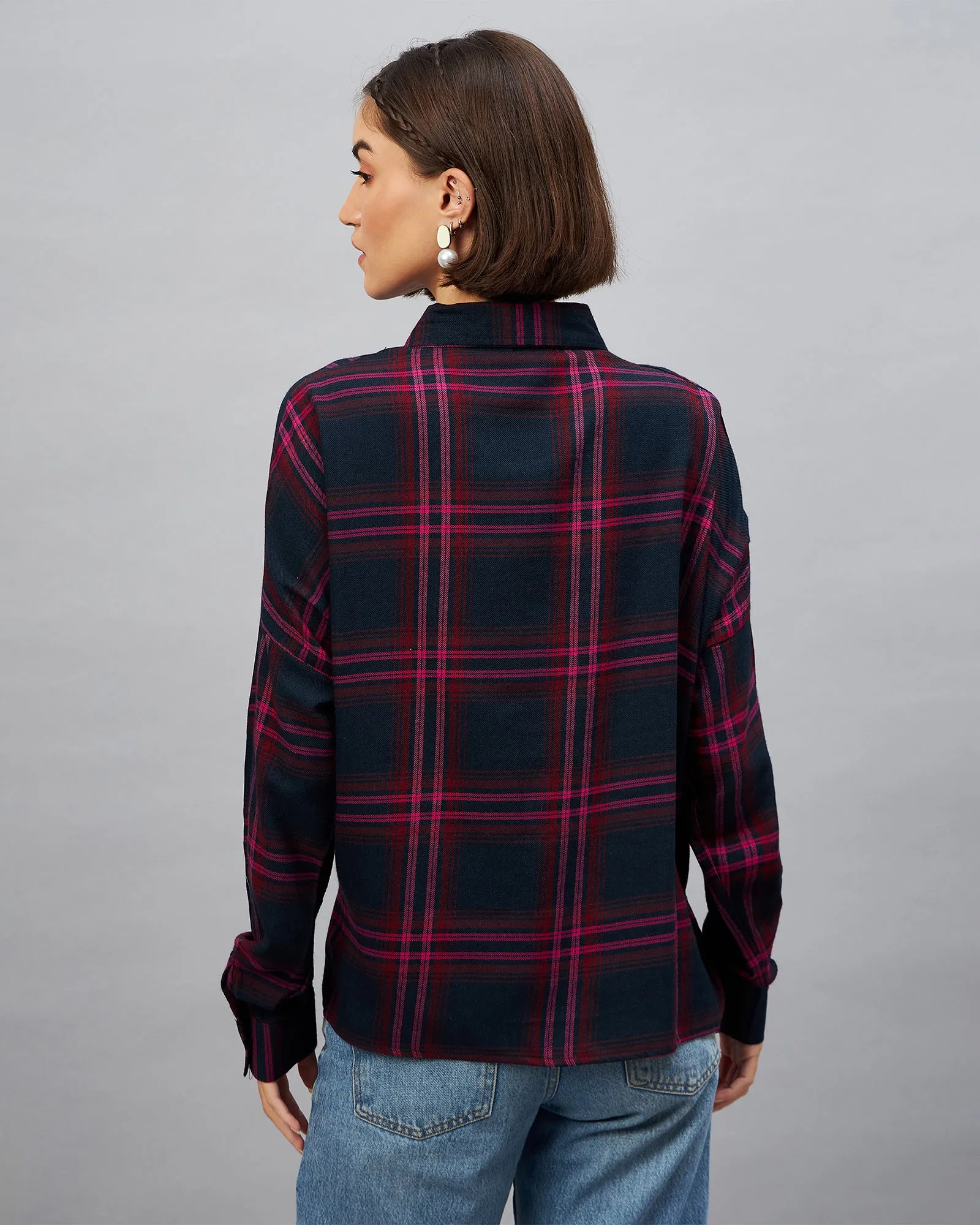 Chimpaaanzee Women Navy & Pink Oversized Shirt