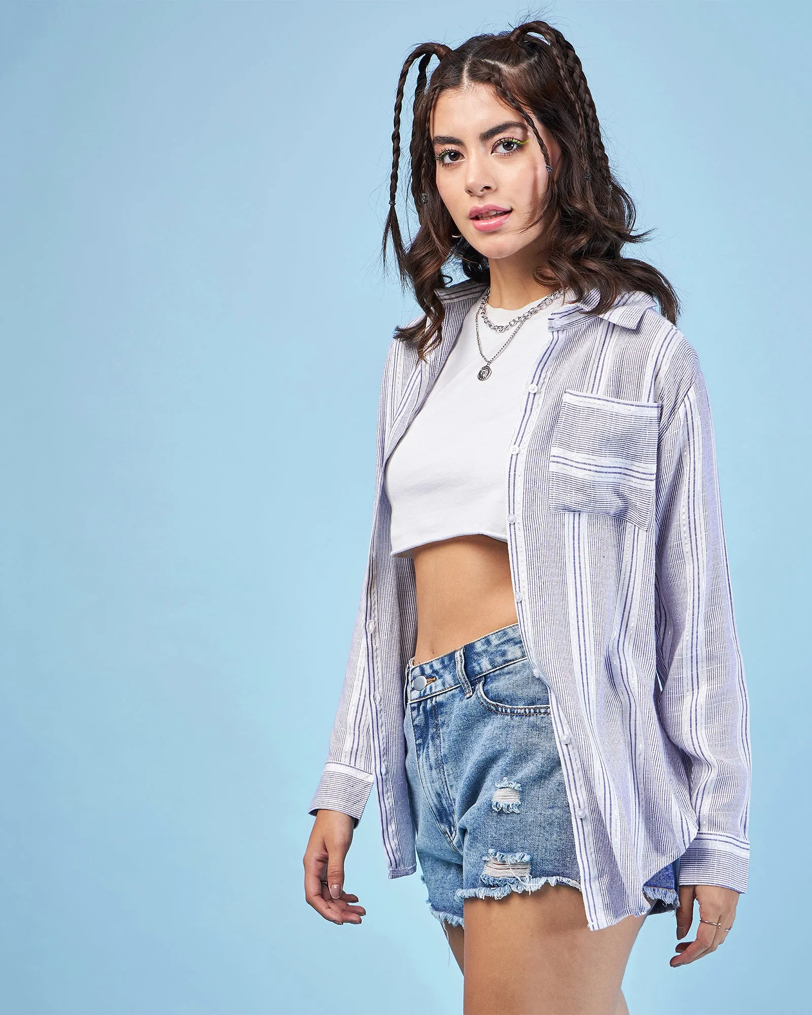 Chimpaaanzee Women Navy & White Oversized Shirt
