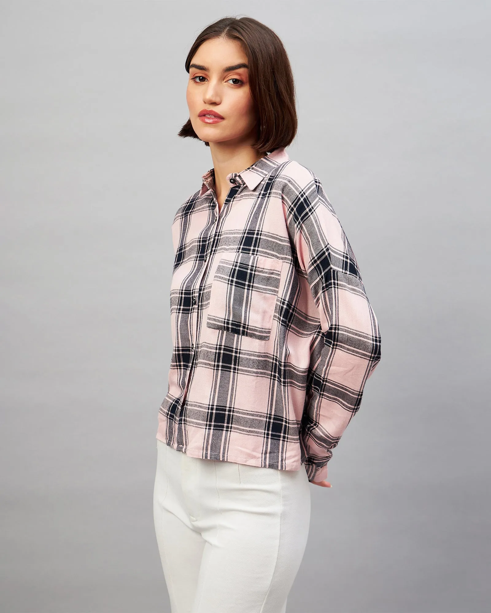 Chimpaaanzee Women Pink & Black Oversized Shirt