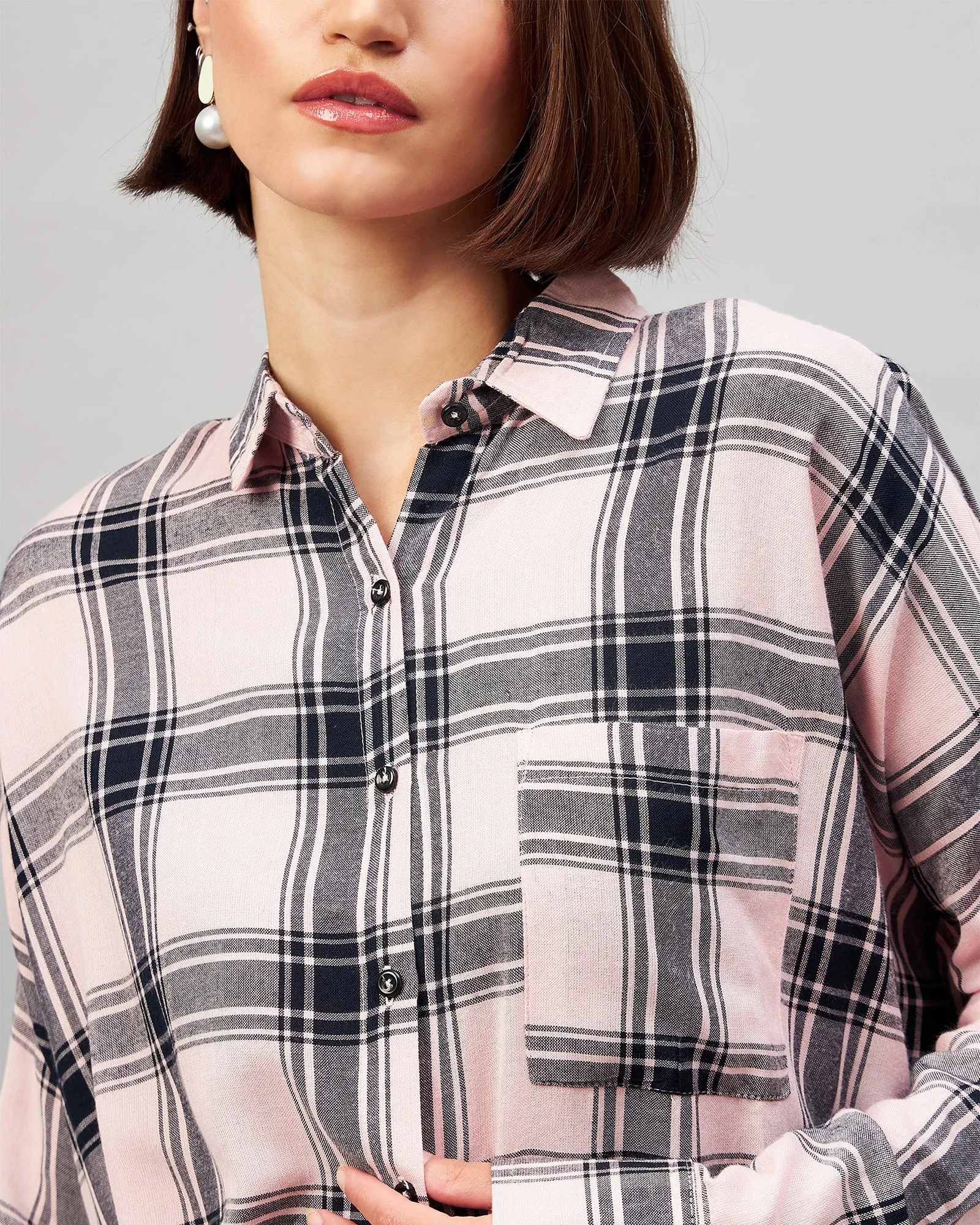 Chimpaaanzee Women Pink & Black Oversized Shirt
