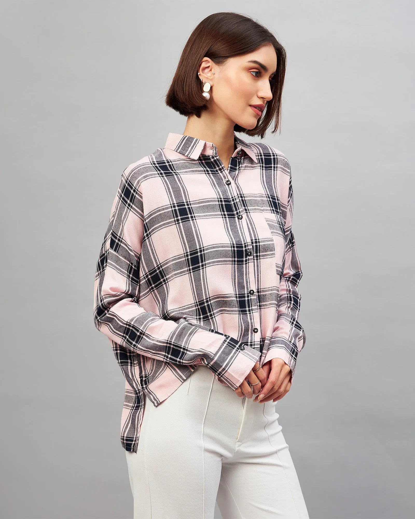 Chimpaaanzee Women Pink & Black Oversized Shirt