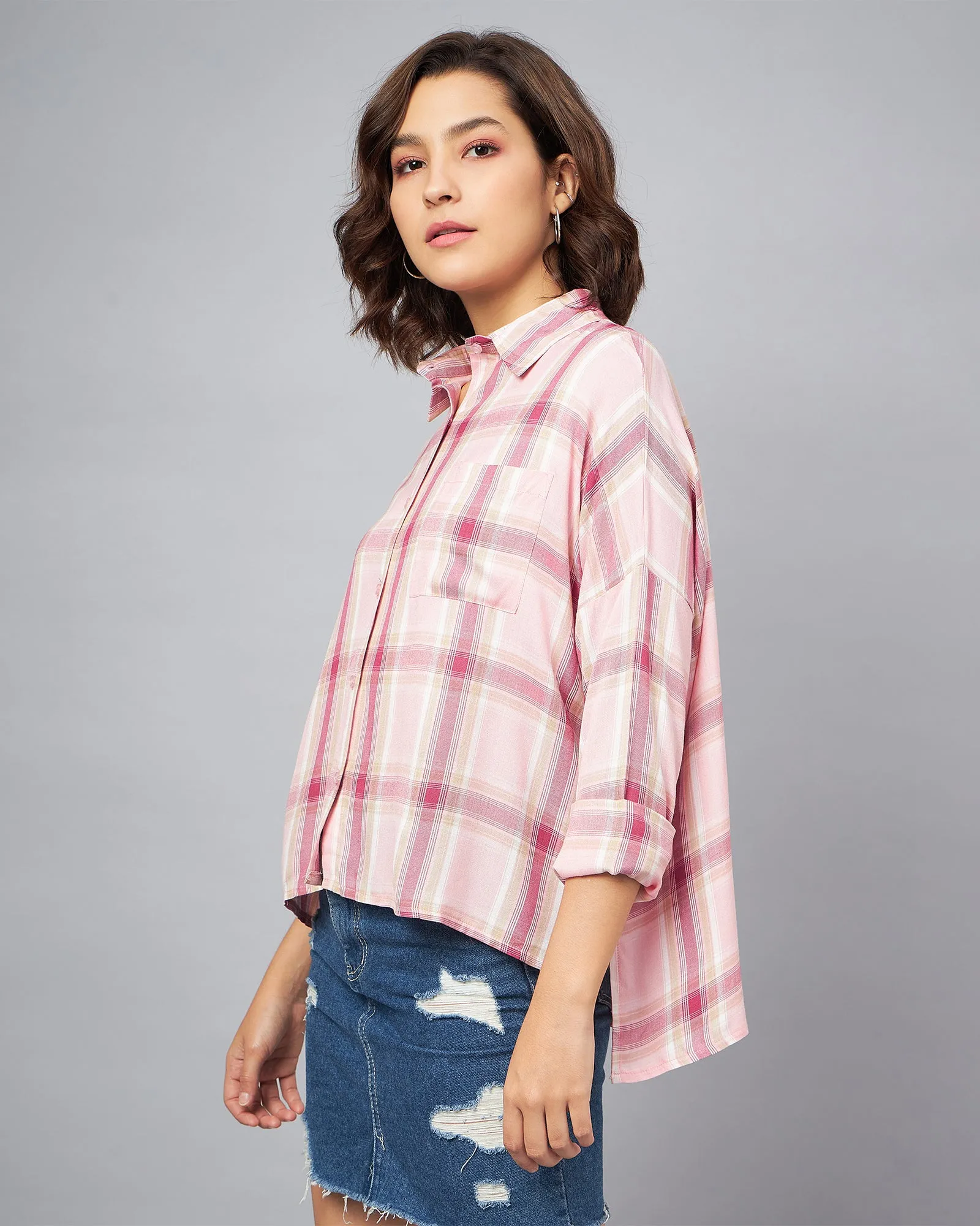 Chimpaaanzee Women Pink & Wine Oversized Shirt