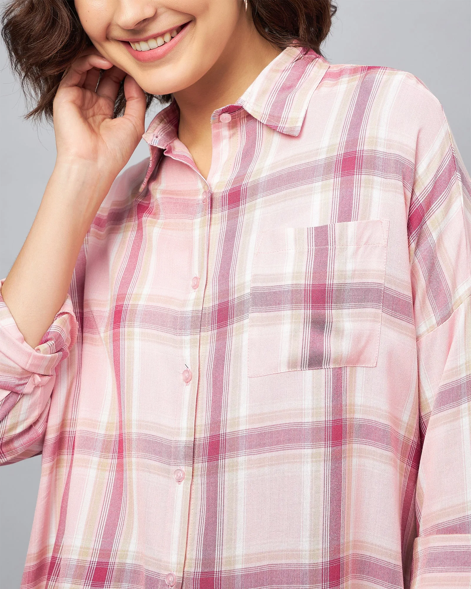 Chimpaaanzee Women Pink & Wine Oversized Shirt
