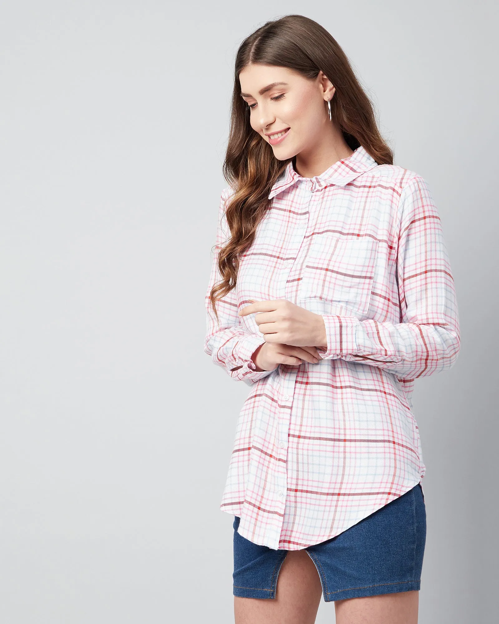 Chimpaaanzee Women Viscose Multicolor Checks Loose Shirt