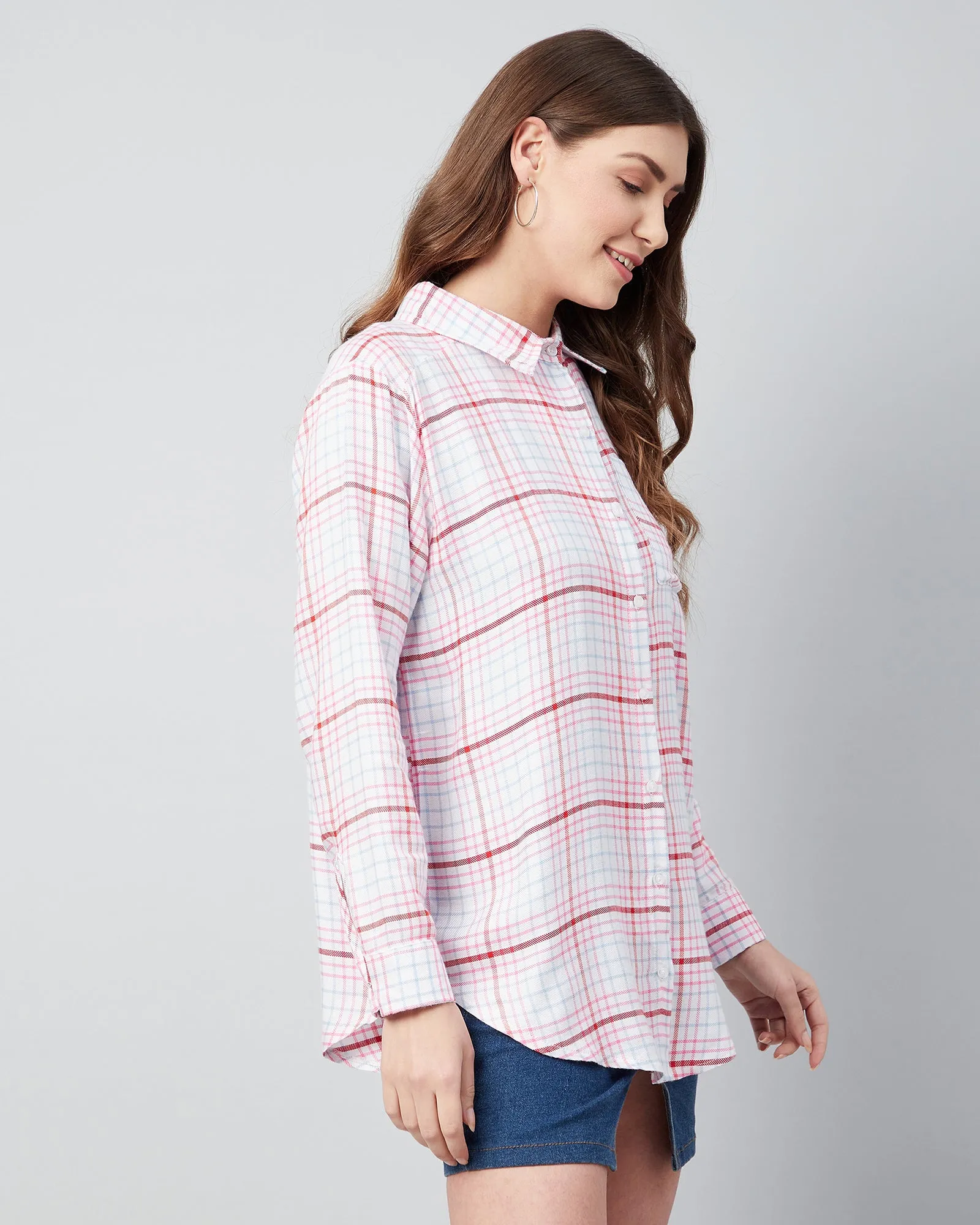 Chimpaaanzee Women Viscose Multicolor Checks Loose Shirt