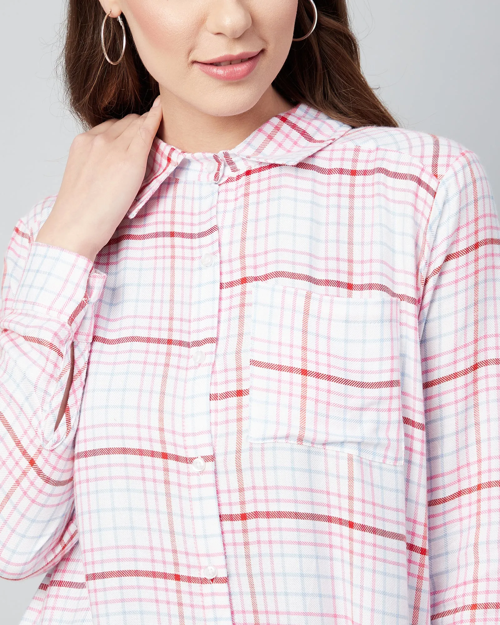 Chimpaaanzee Women Viscose Multicolor Checks Loose Shirt