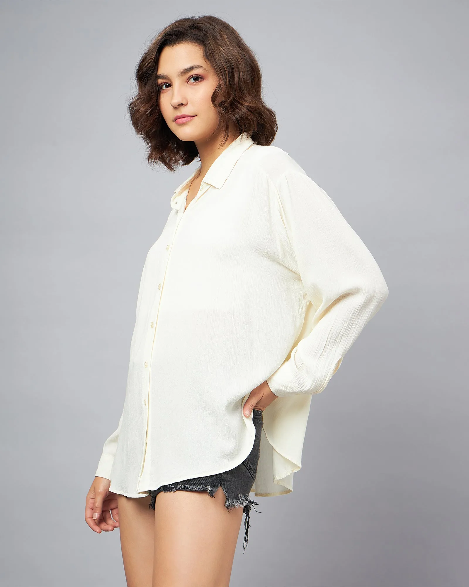 Chimpaaanzee Women White Oversized Shirt