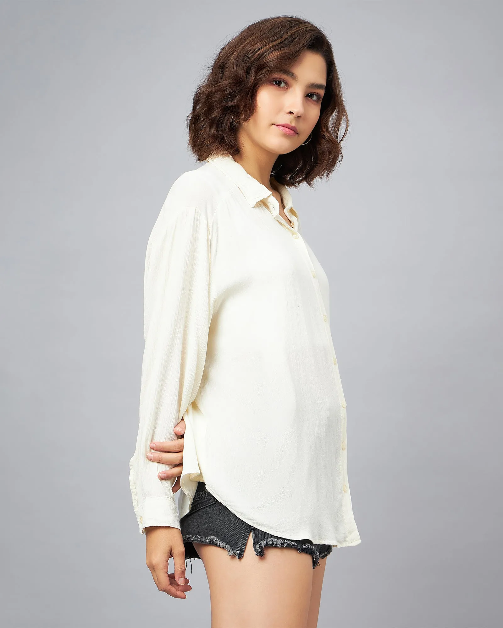 Chimpaaanzee Women White Oversized Shirt