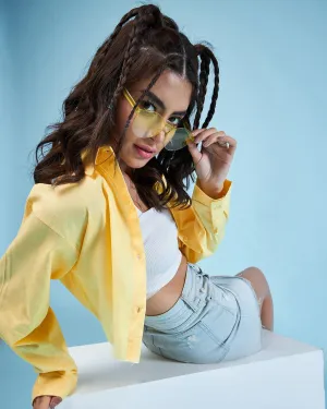 Chimpaaanzee Women Yellow Crop Oversized Shirt