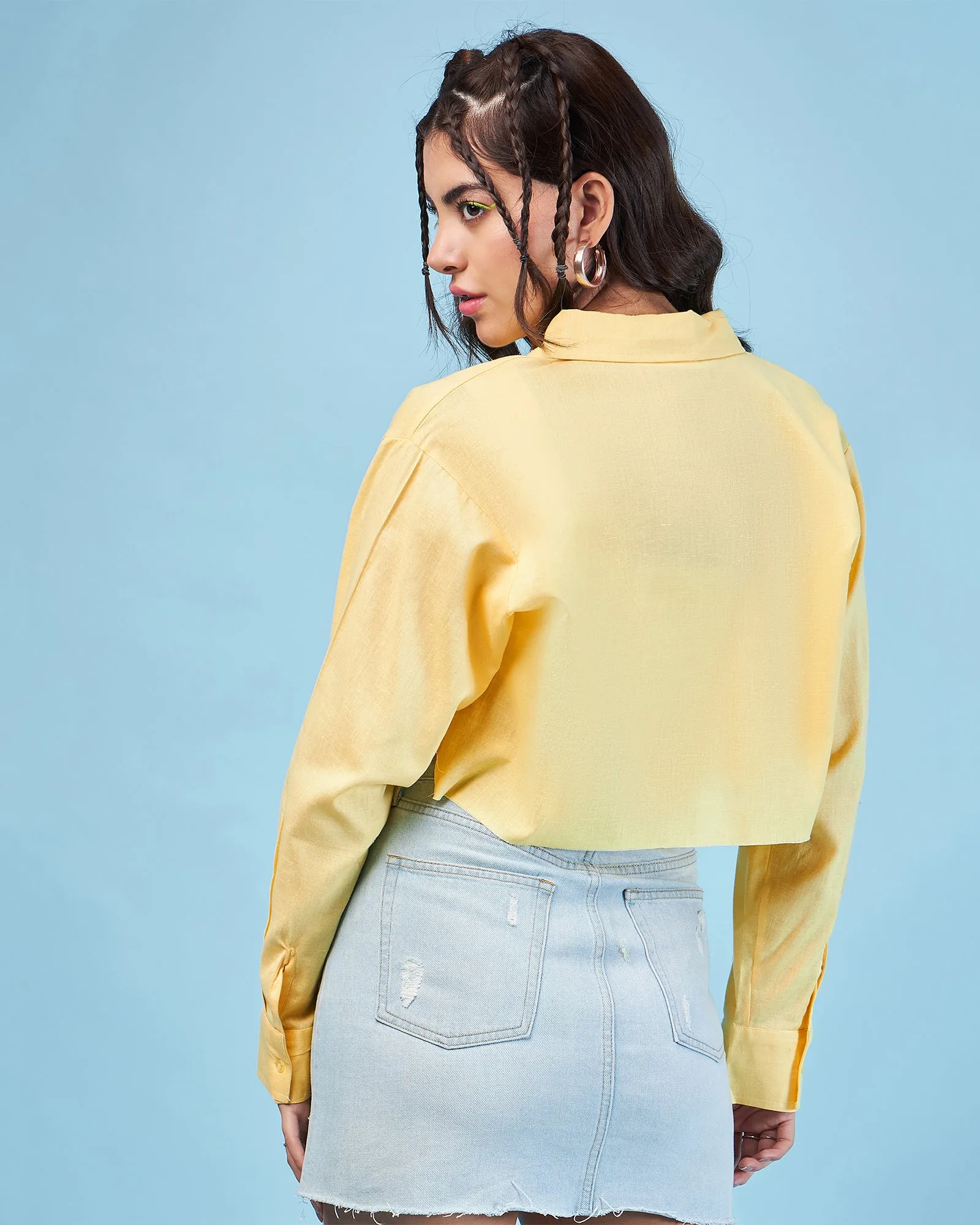 Chimpaaanzee Women Yellow Crop Oversized Shirt