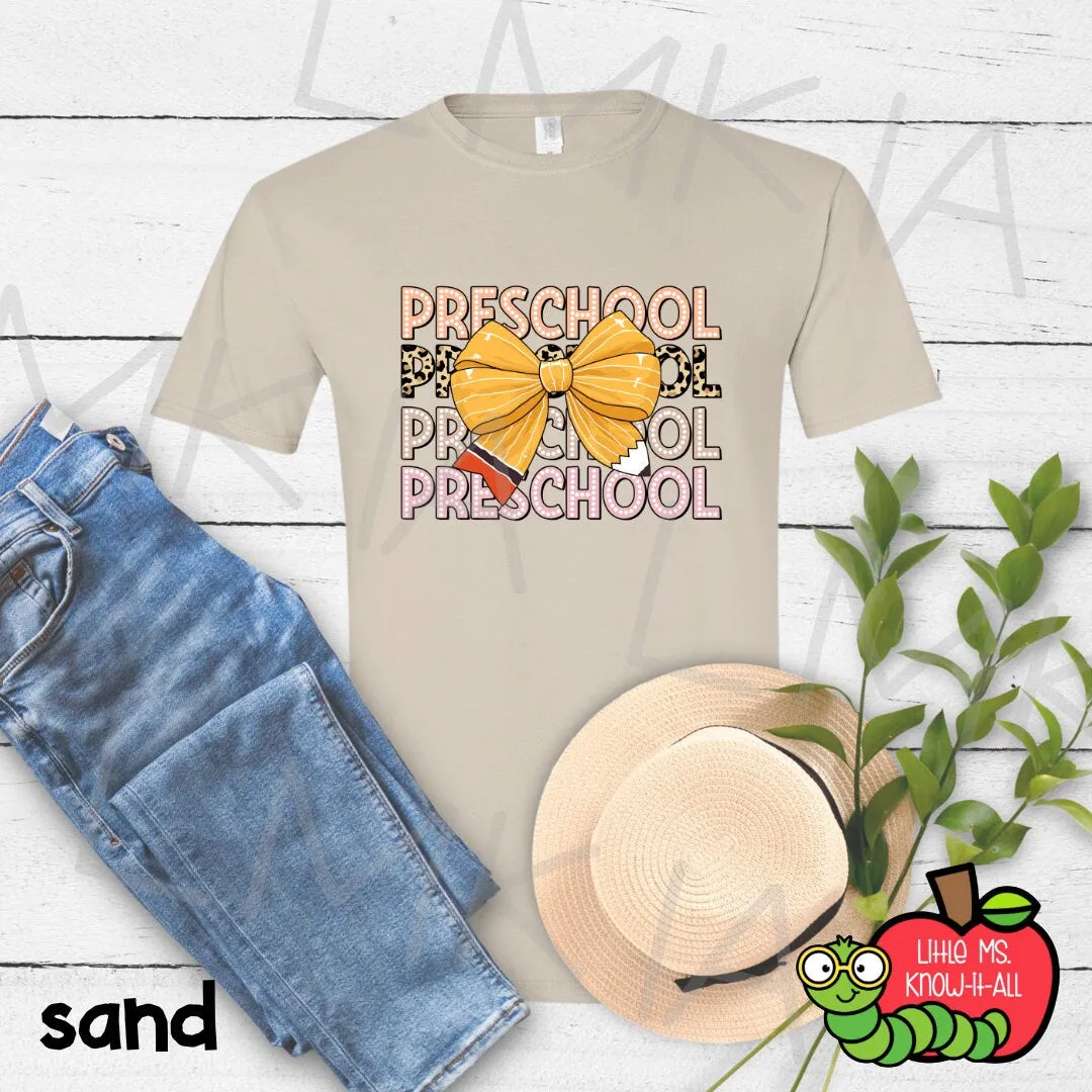 Coquette Pastel Pencil Bow Grade Level Teacher Shirts