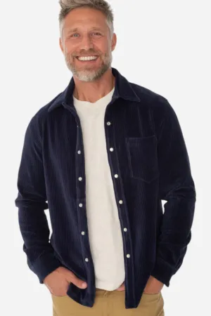 Criquet Velour Pearl Snap Long Sleeve in Navy
