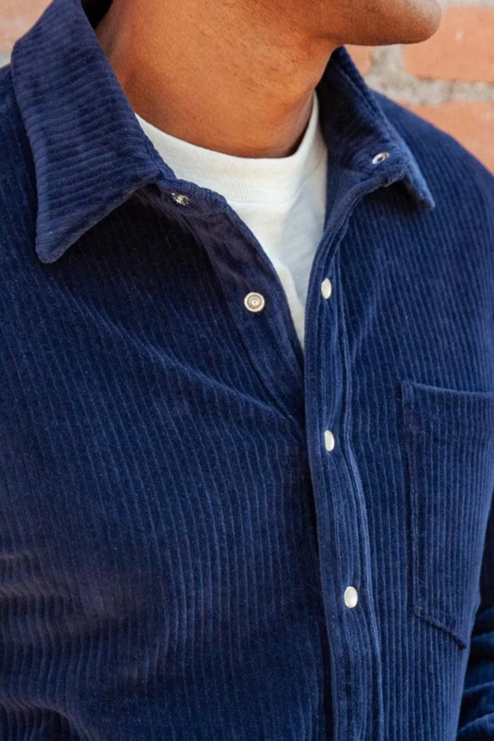 Criquet Velour Pearl Snap Long Sleeve in Navy