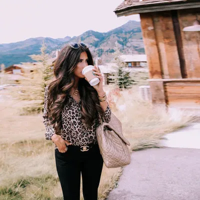 Europe Trendy Printed Leopard Stripes Button Women Long Sleeved Tops Blouse