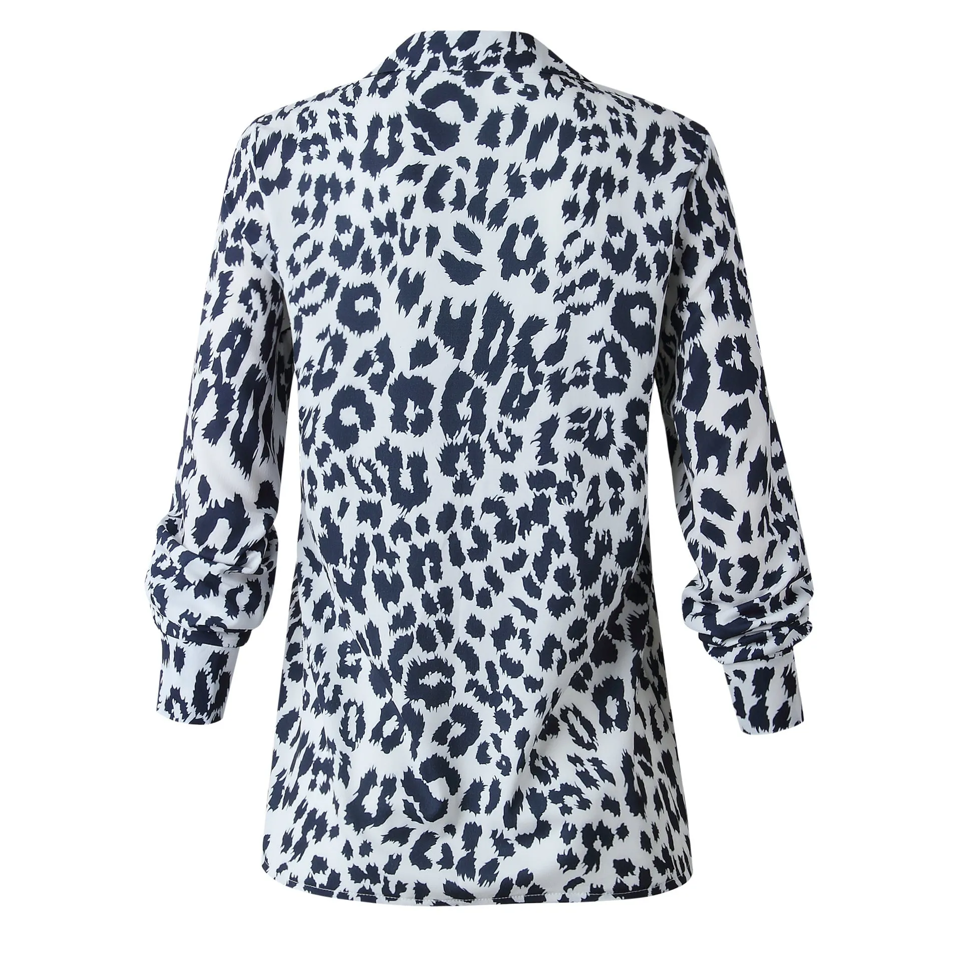 Europe Trendy Printed Leopard Stripes Button Women Long Sleeved Tops Blouse
