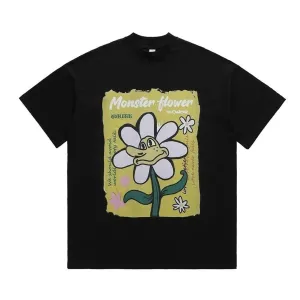 Floral t-shirt vintage poster print tee 70s hippie top black