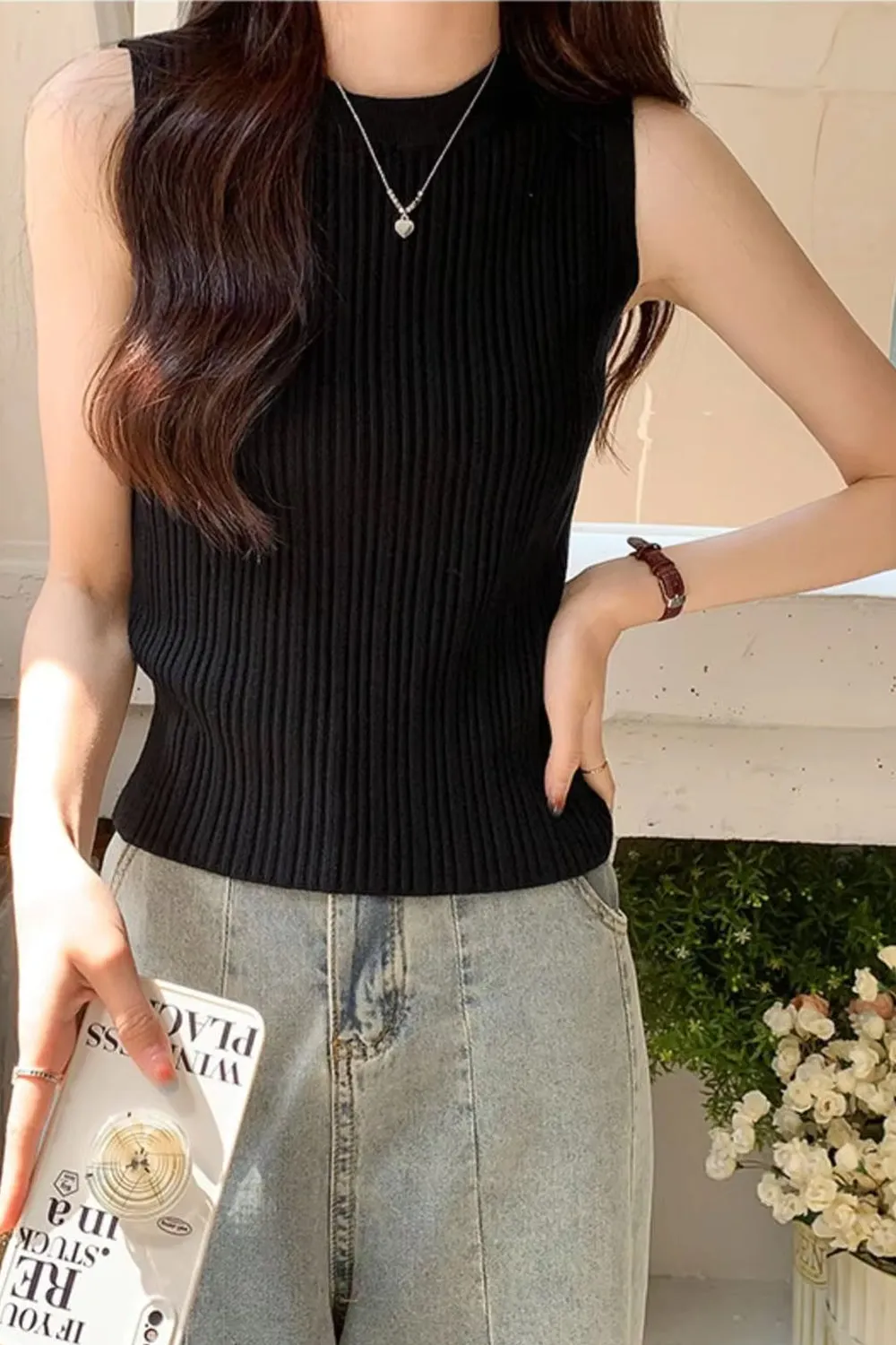 Flytonn-cute winter outfits casual winter outfits christmas outfit party look inspos Sleeveless O-Neck Knitted Crop Tops
