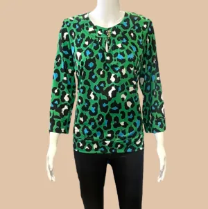 GREEN LEOPARD PRINT KEYHOLE BAND TOP