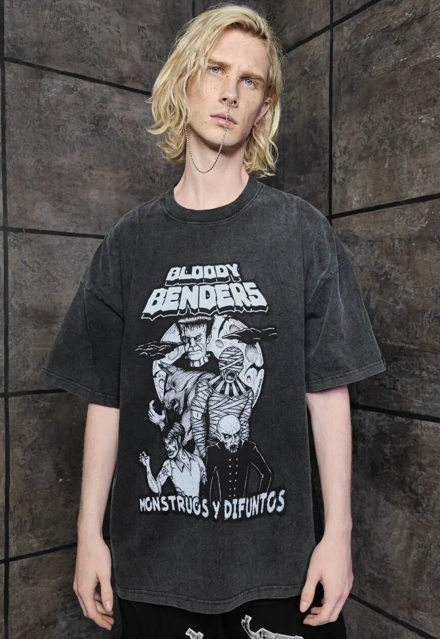 Horror movie t-shirt vintage wash Gothic creepy tee black