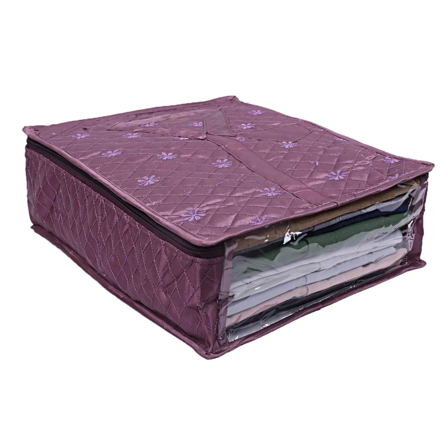 Kuber Industries 3 Layered Quilted Satin 2 Pieces Shirt Cover (Brown & Purple) -CTKTC24644