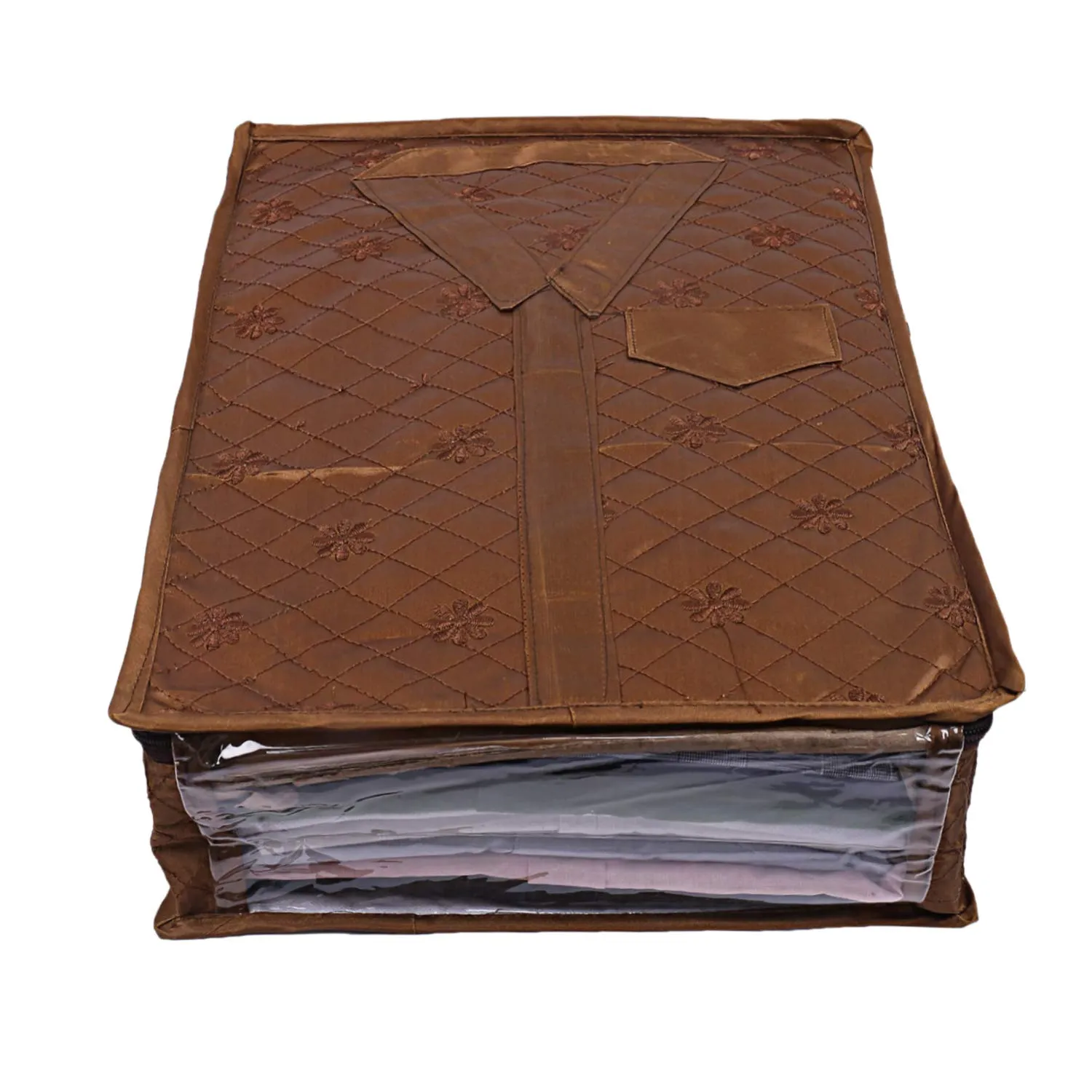 Kuber Industries 3 Layered Quilted Satin 2 Pieces Shirt Cover (Brown & Purple) -CTKTC24644