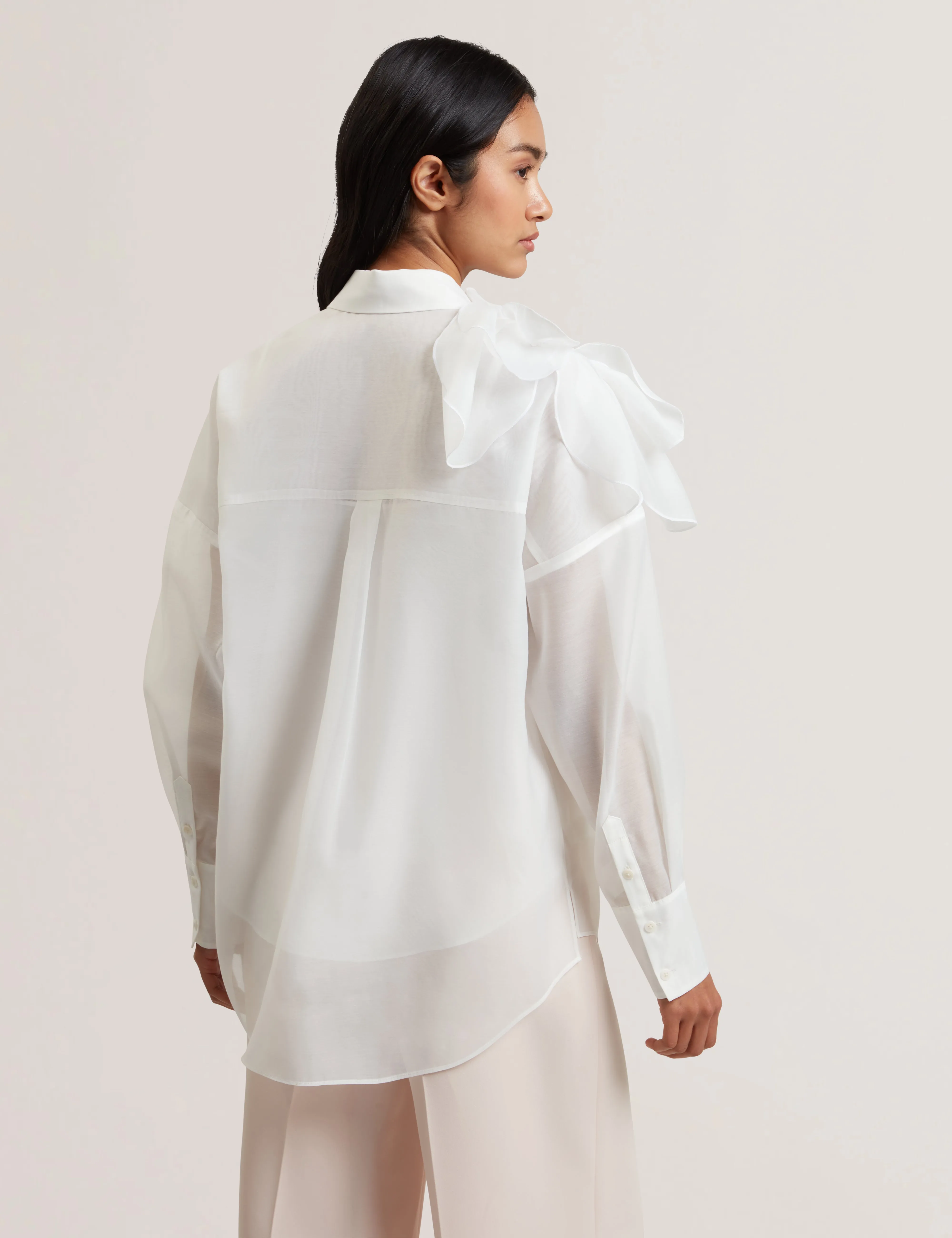 Lanyaa Organza Corsage Oversized Shirt Ivory
